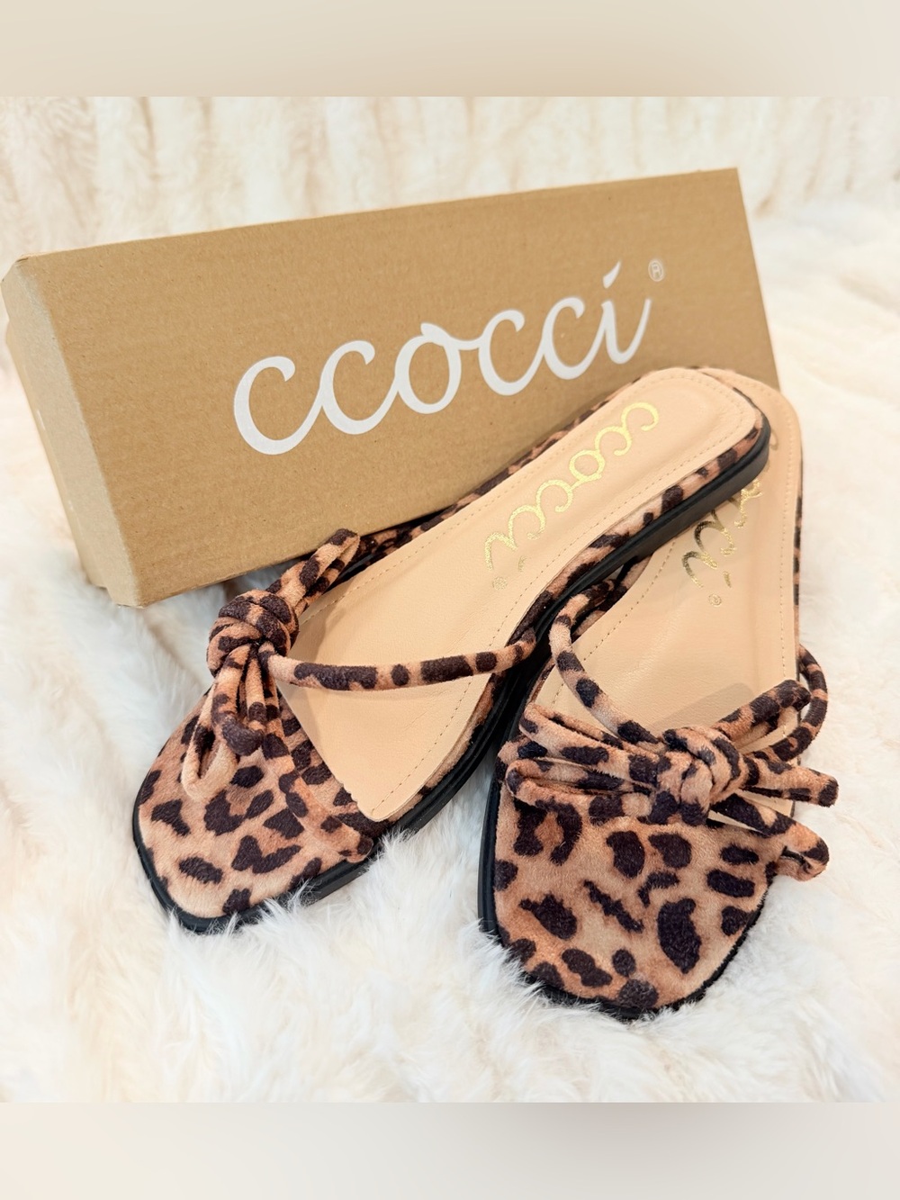 CCOCCI Leopard Knot Slide Sandals - Tan and Brown
